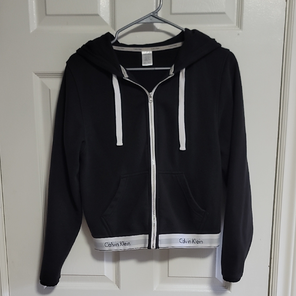 Calvin Klein Black Zip-Up Cropped Hoodie